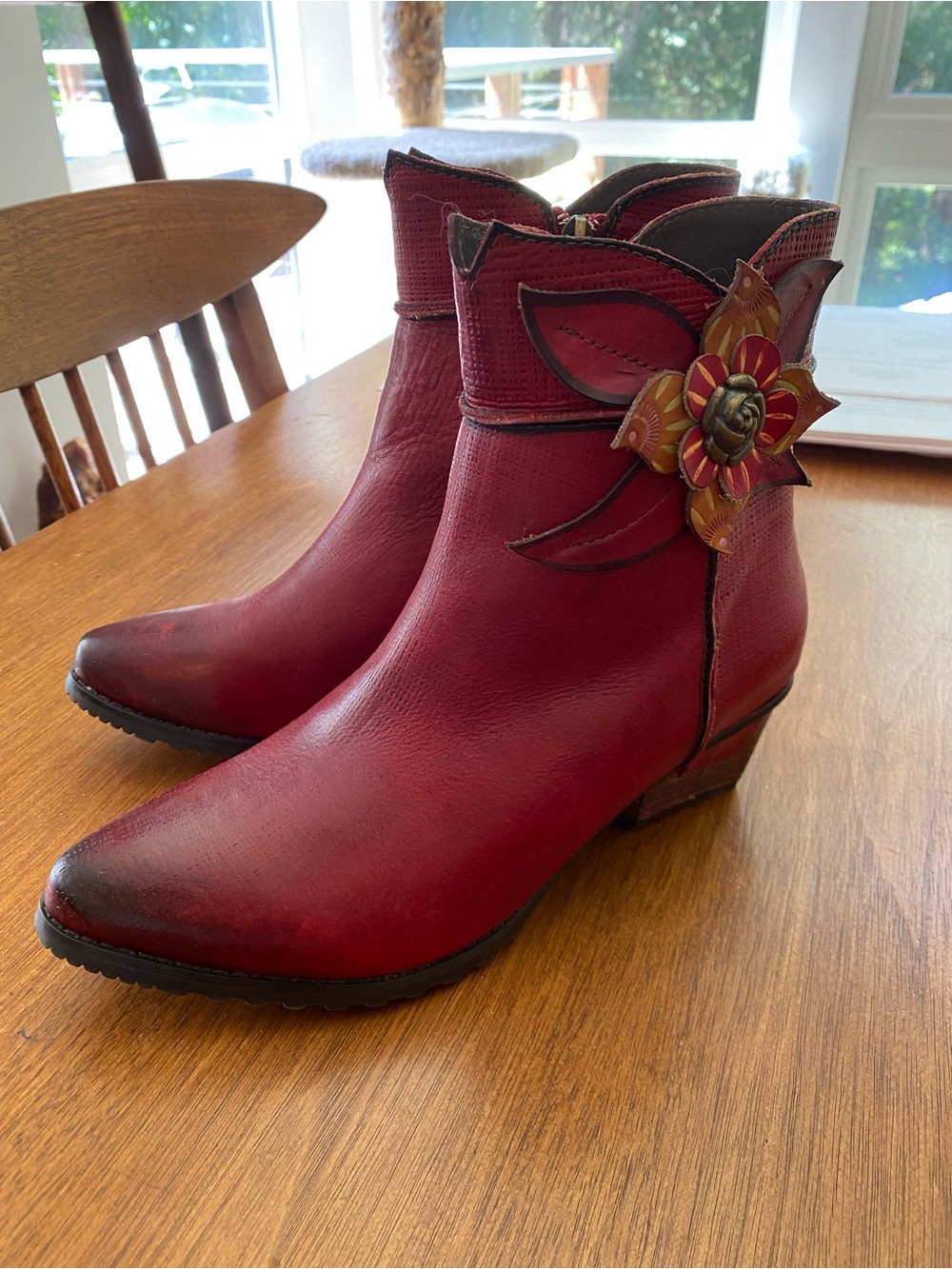 Women’s Red Floral Accent Ankle Booties
